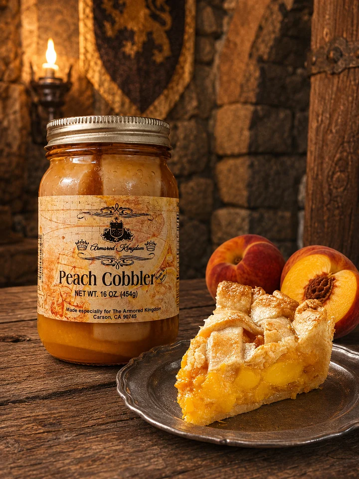 The Armored Kingdom Premium Peach Cobbler Pie in a Jar-16 oz-Real Delicious Peaches-Real Ingredients-Ready to Eat-Spiced Baked Pantry Food product image (1)