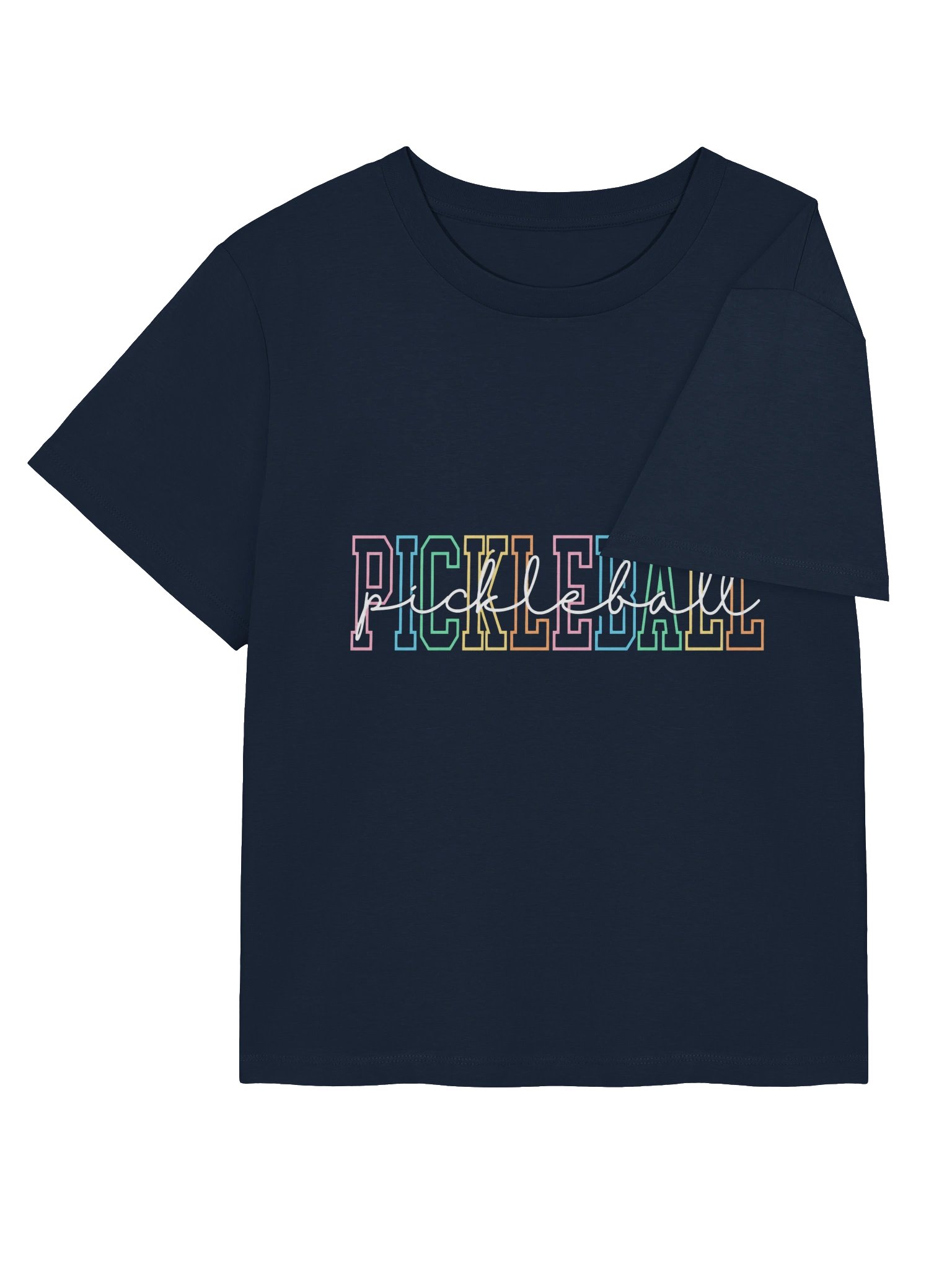 Colorful Pickleball T-Shirt for Women | Organic Cotton Tee, Retro Rainbow Design – Stanley/Stella Ribbed Neck product image (4)