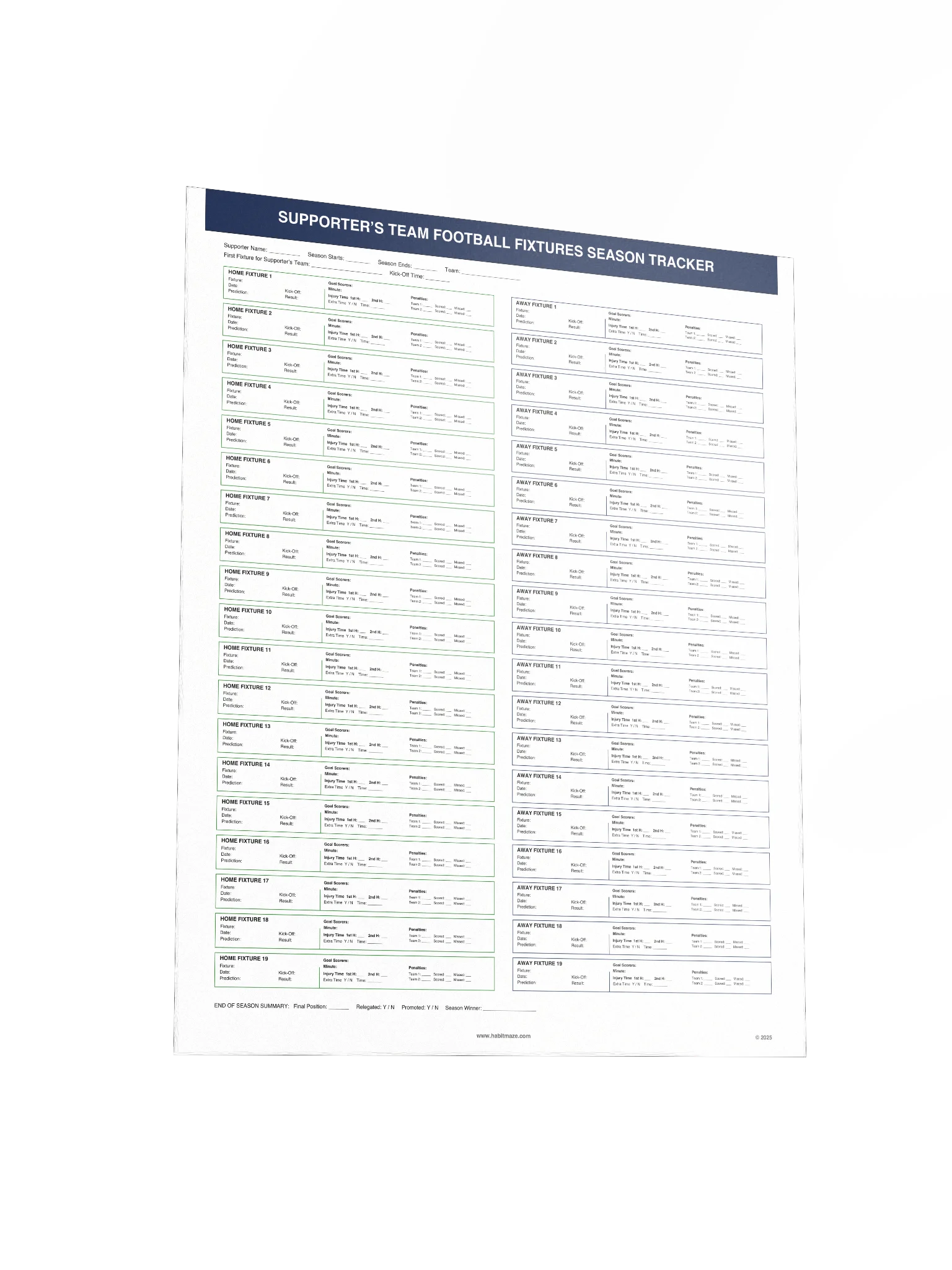 Supporters Team Football Fixtures Season Tracker product image (4)