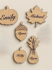 Engraved Wood Fall Wedding Place Cards: Rustic Leaf, Pumpkin, Acorn product image (8)