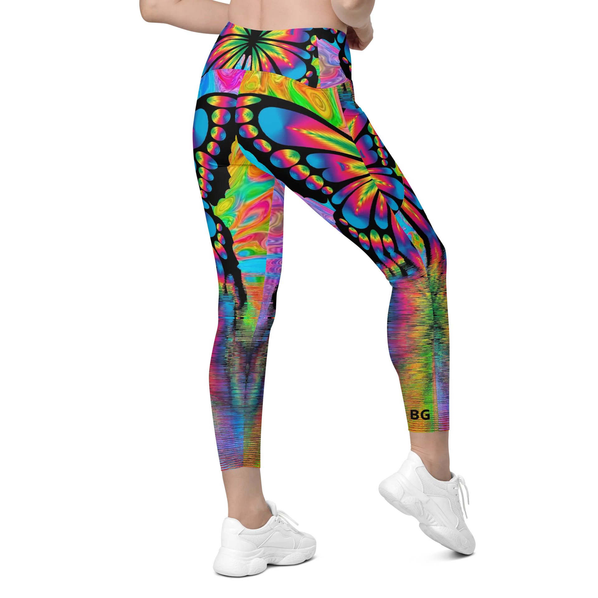 'Butterflies' Crossover Leggings with Pockets product image (9)