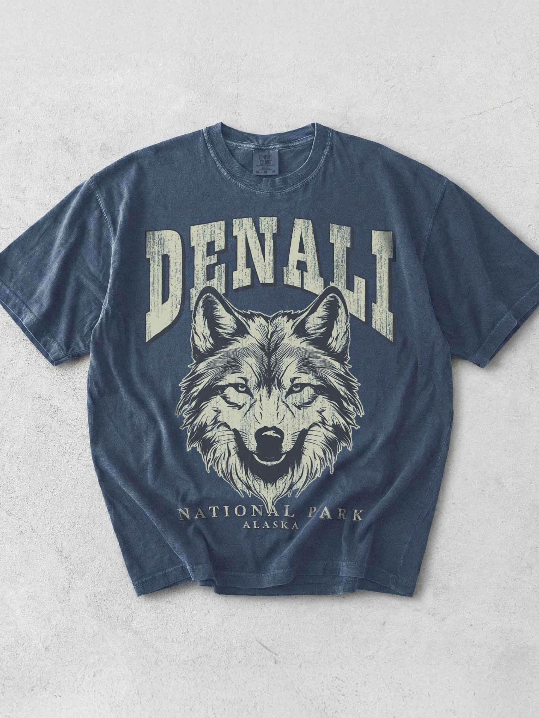 Denali National Park Shirt – Vintage Wolf Graphic Tee Alaska Wilderness product image (1)