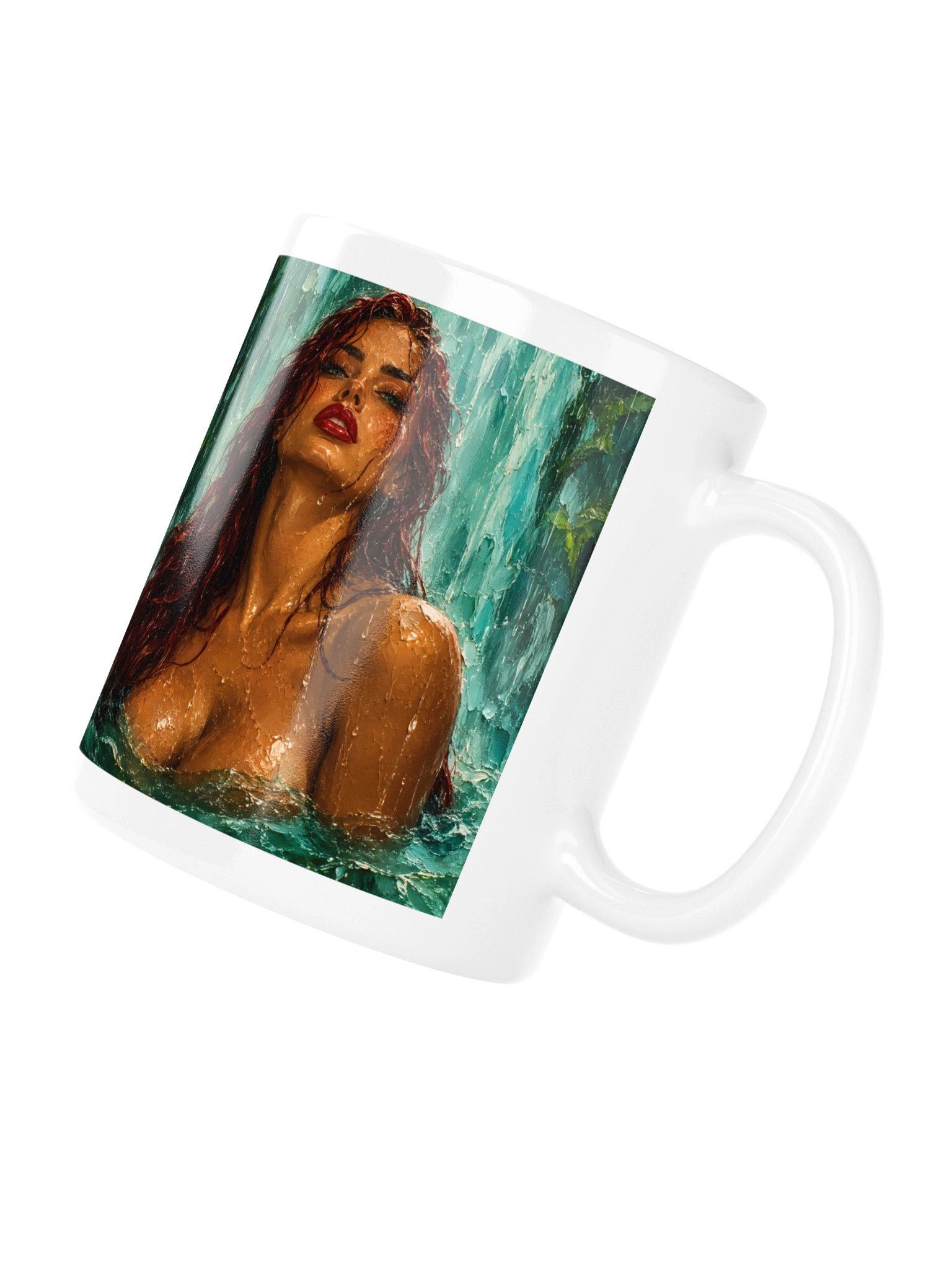 Dark Feminine Art Mug, Emerald Goddess Coffee Cup, Sensual Woman Art Mug, Teal Aesthetic Gift product image (5)