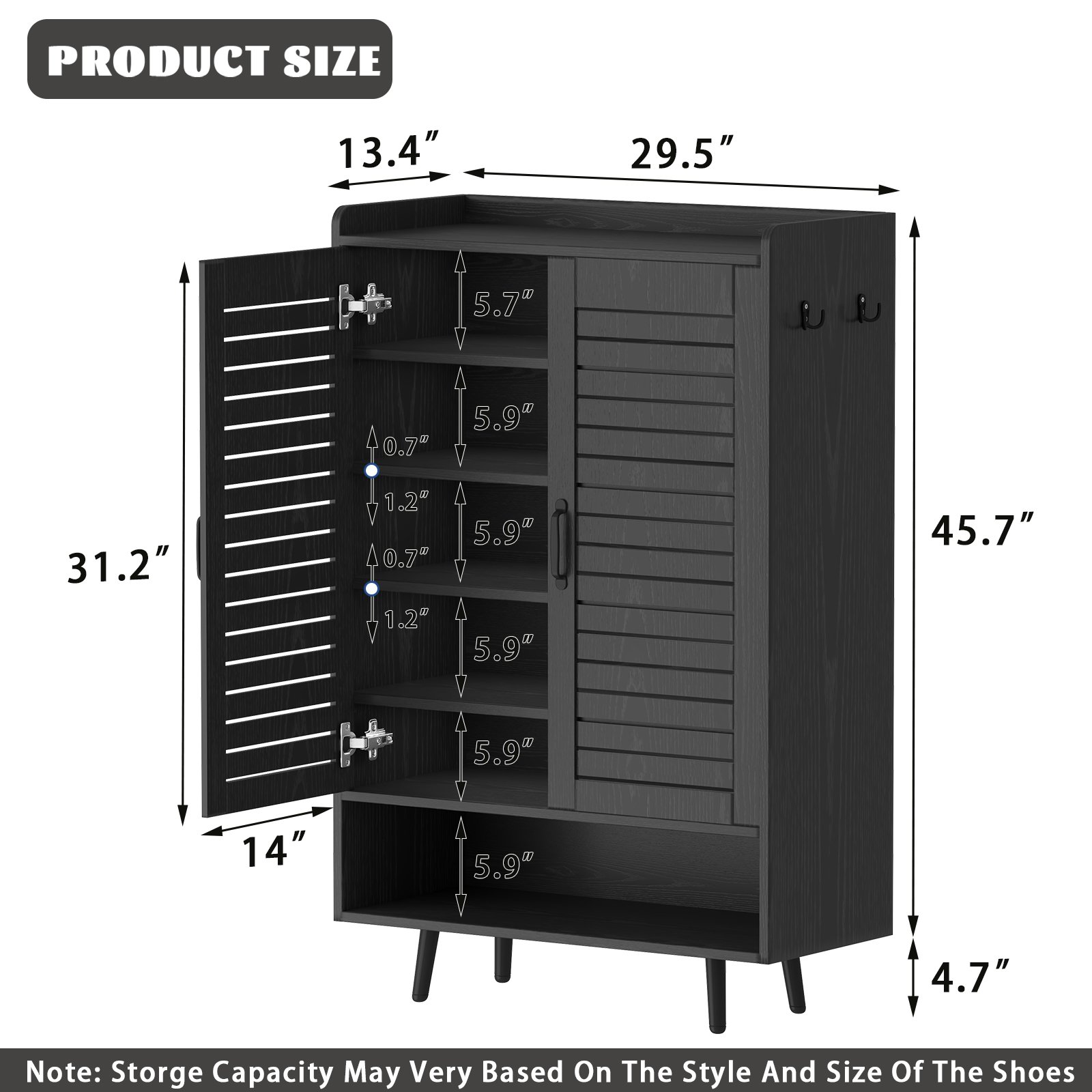 7 Tier Shoe Cabinet with Doors Shoe Storage Cabinet with Adjustable Shelves,50" Large Wooden Shoe Cabinet Storage for Closet, Shoe Organizer for Entryway, Hallway, Black product image (3)