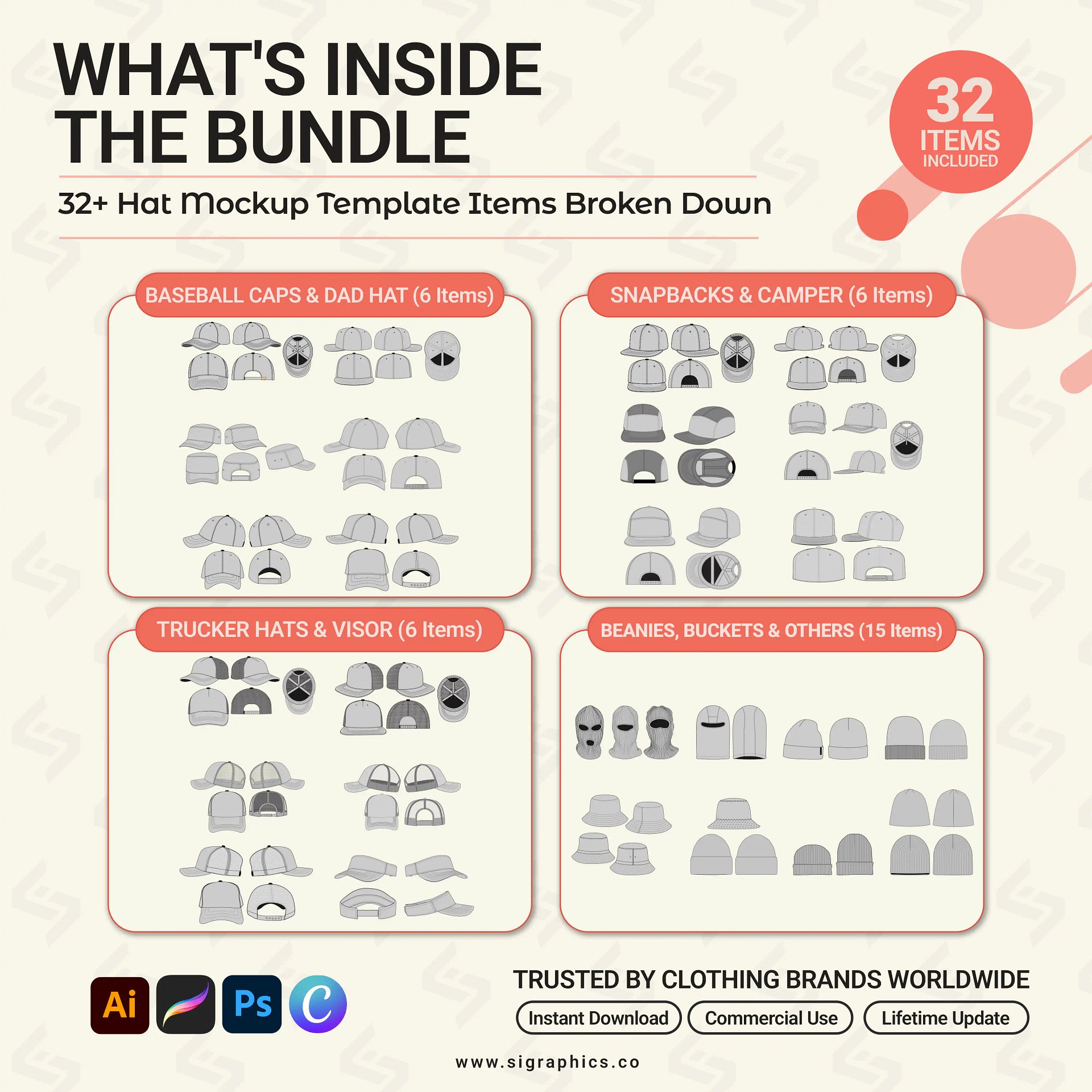 Headwear Mockups Bundle – 32+ Vector Hat & Cap Templates product image (2)