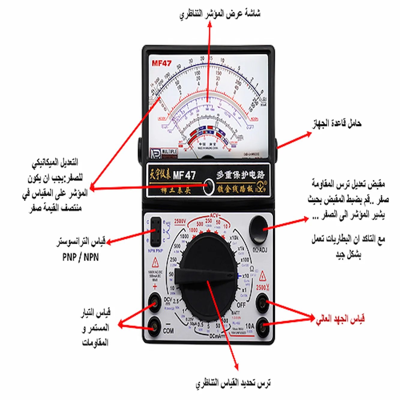 MF-47جهاز ملتيميتر تناظري (أنالوج) متعدد القياسات - دقة عالية للأعمال الإلكترونية product image (4)