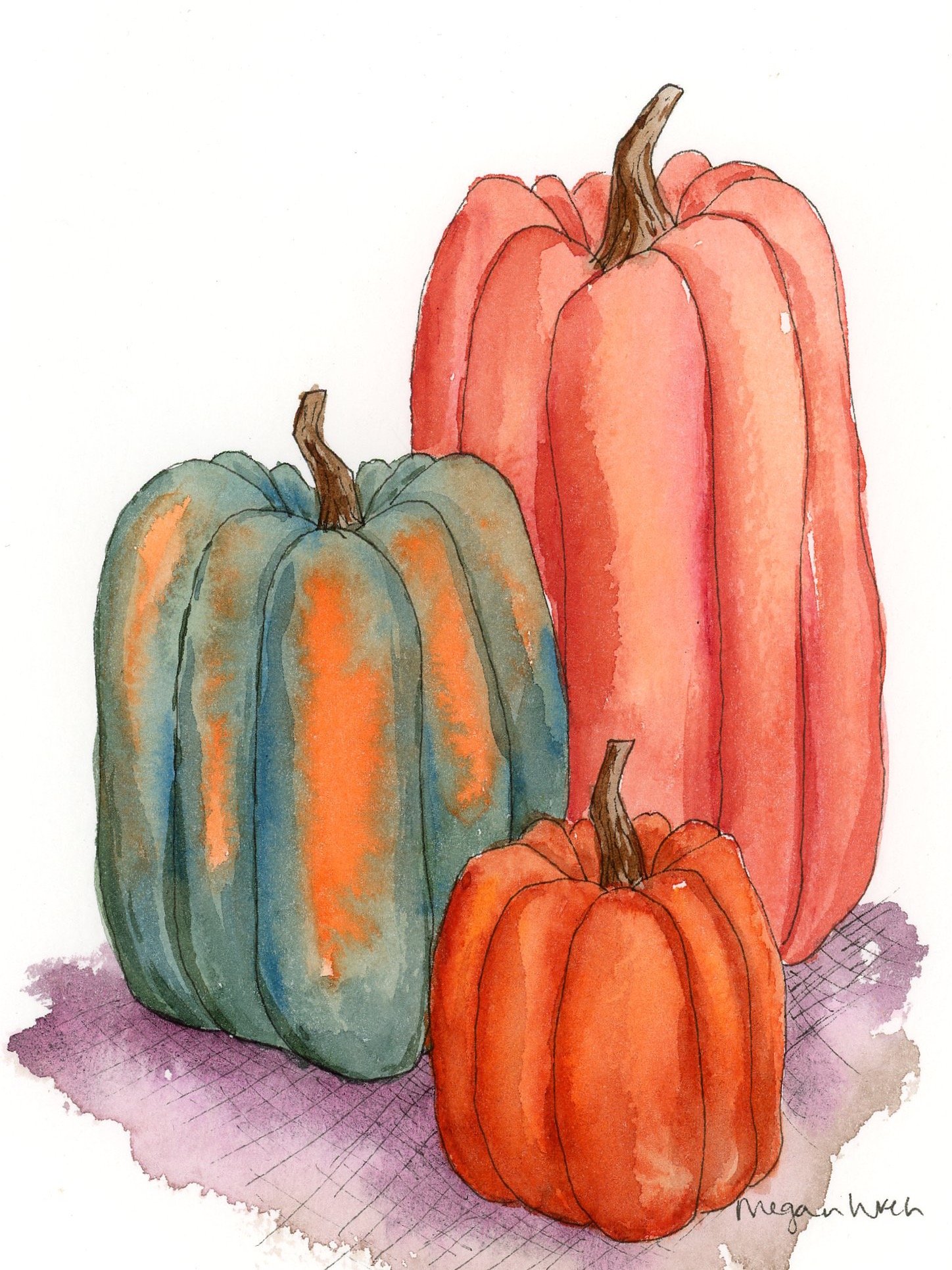 Fall Pumpkin Watercolor Print - Harvest Trio product image (2)