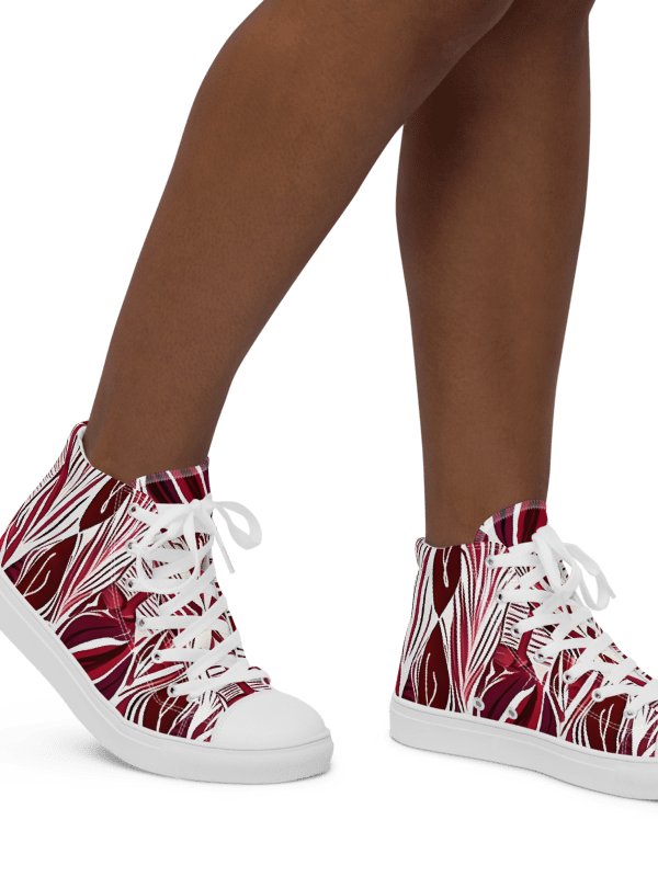 Women's Burgundy & White Abstract Art Painted High Tops product image (1)
