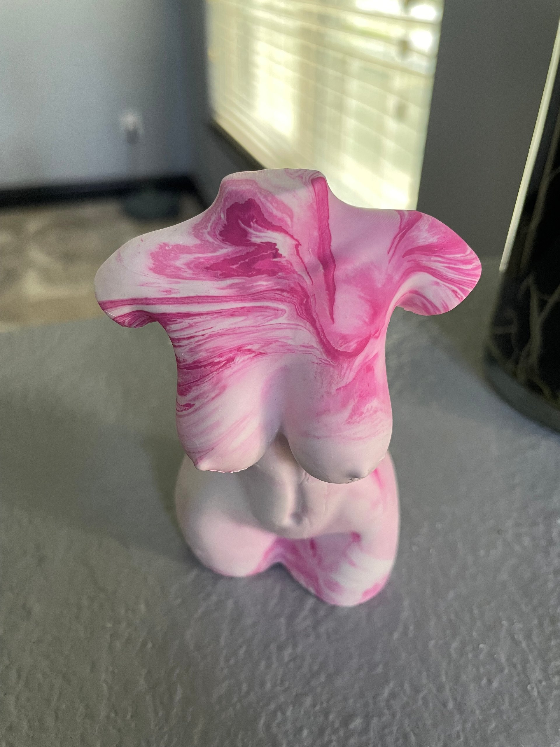 3.5" Ceramic Resin Pink and White Marble Torso Sculpture | Handmade Feminine Body Decor product image (2)