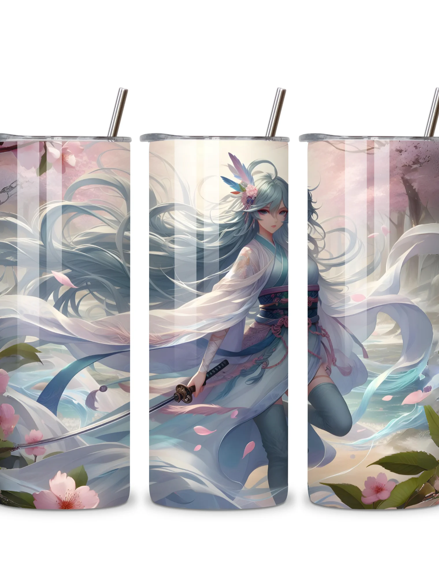 Elemental Anime Girl 20oz Skinny Tumblers with Metal Straws – Fire, Water, Earth, and Wind Designs – Double-Walled Insulated Stainless Steel Tumbler, Gift for Anime Fans and Nature Lovers (Wind) product image (4)