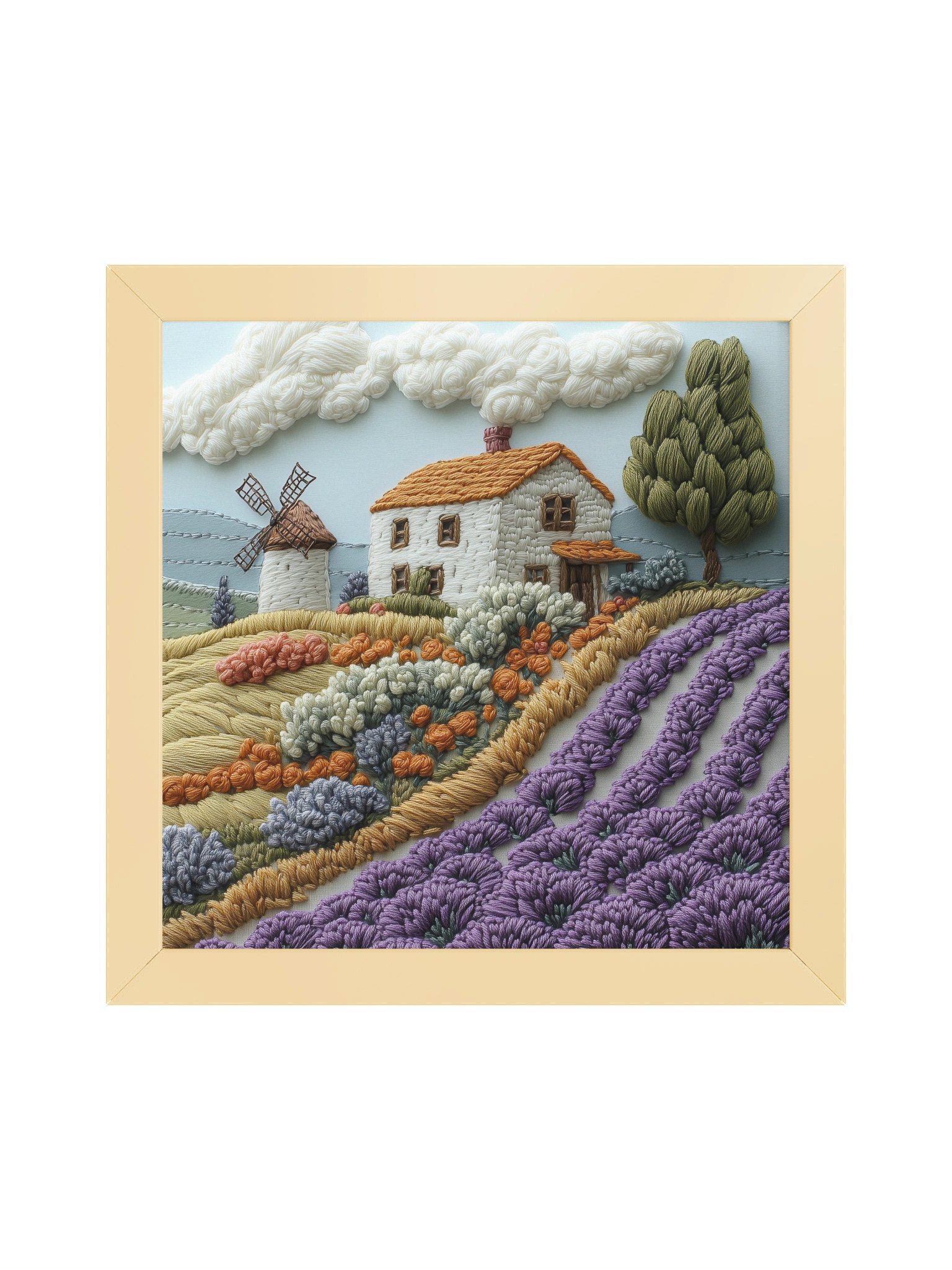 A Sweet Rural Escape | Embroidery-Style Wall Art — Framed Print product image (1)
