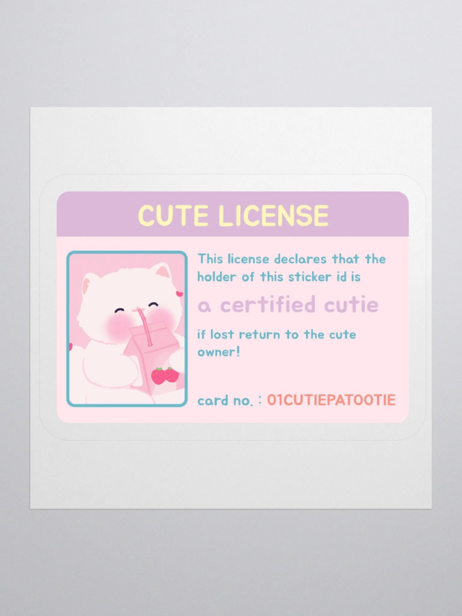 Cutie License White Cat Vinyl Sticker product image (1)