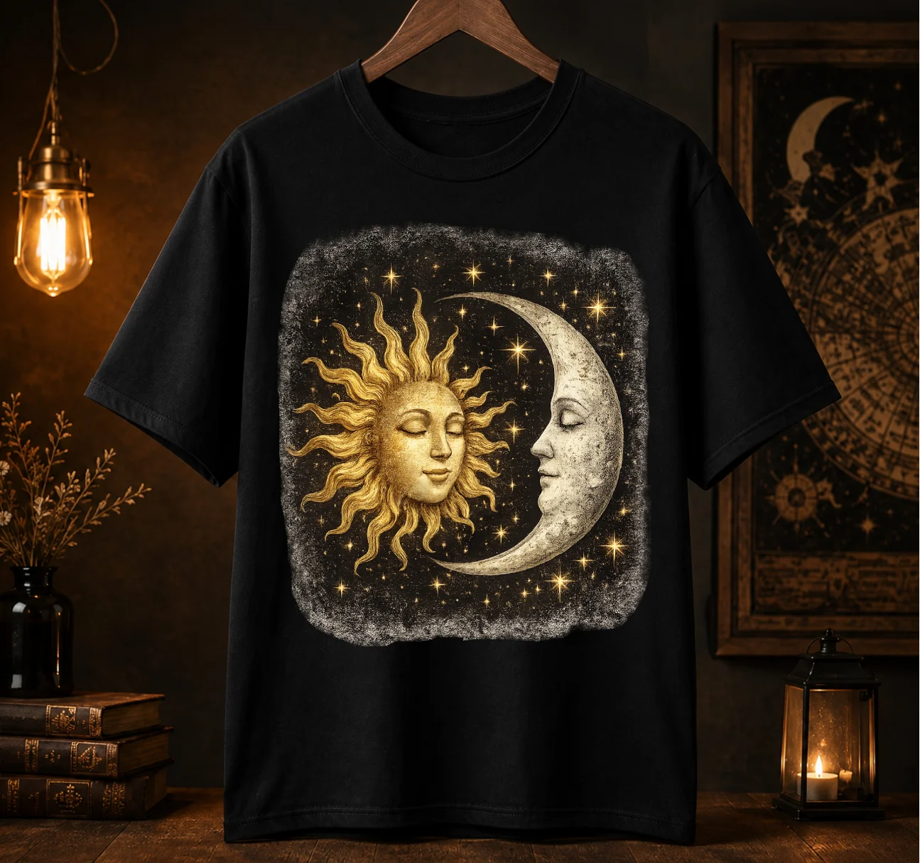 Celestial Sun & Moon Graphic Tee | Mystical Vintage Tarot Shirt product image (1)