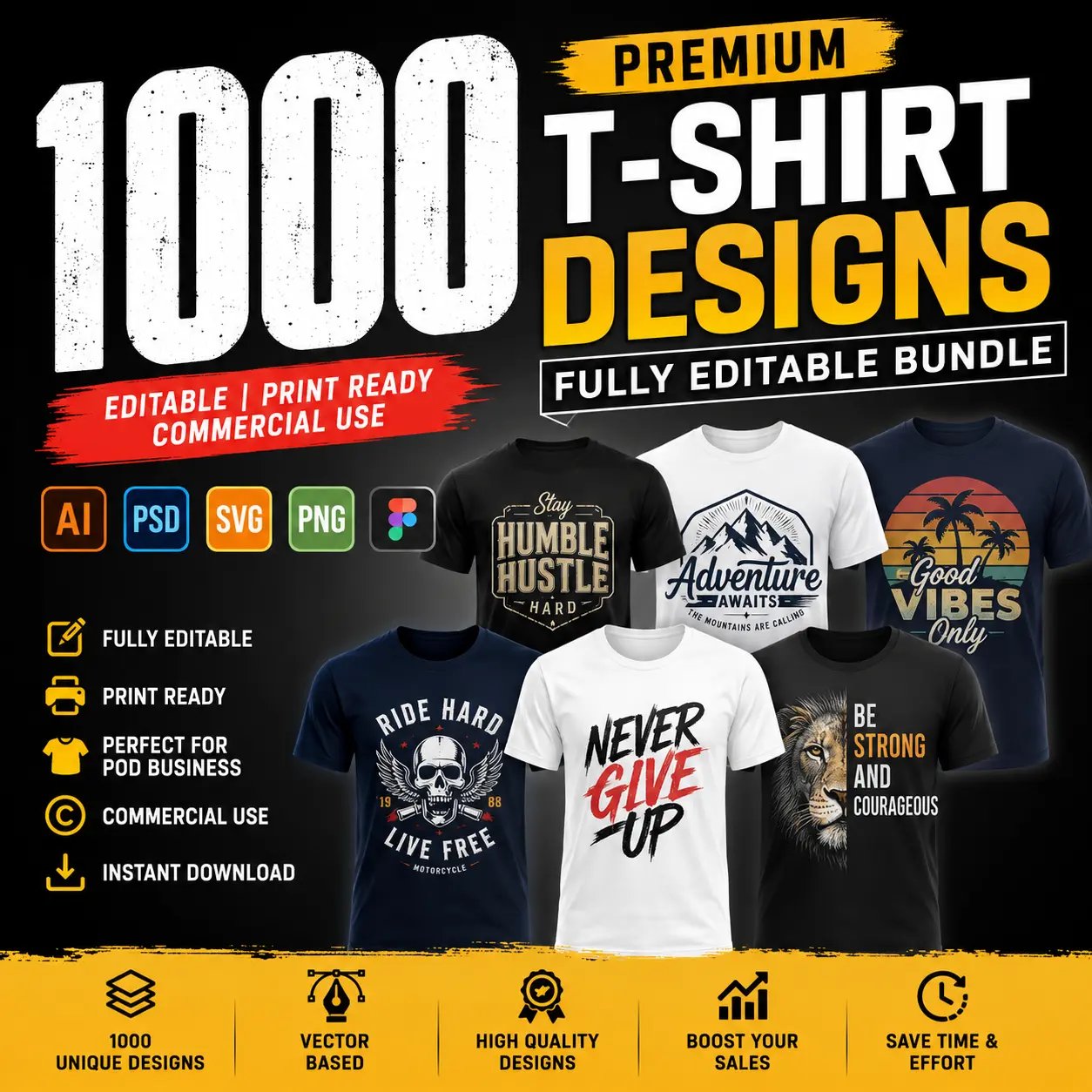1000+ Creative Editable T-Shirt Designs Bundle | Vector, PSD & PNG | Instant Download product image (1)
