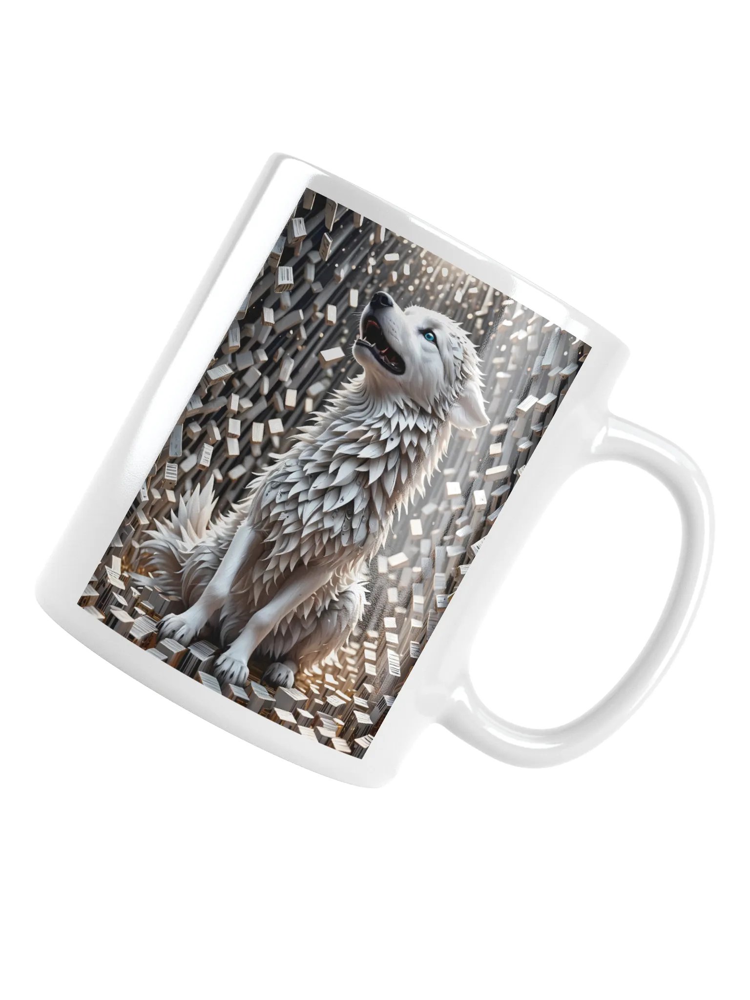 Fantasy Wolf White Glossy Mug product image (10)
