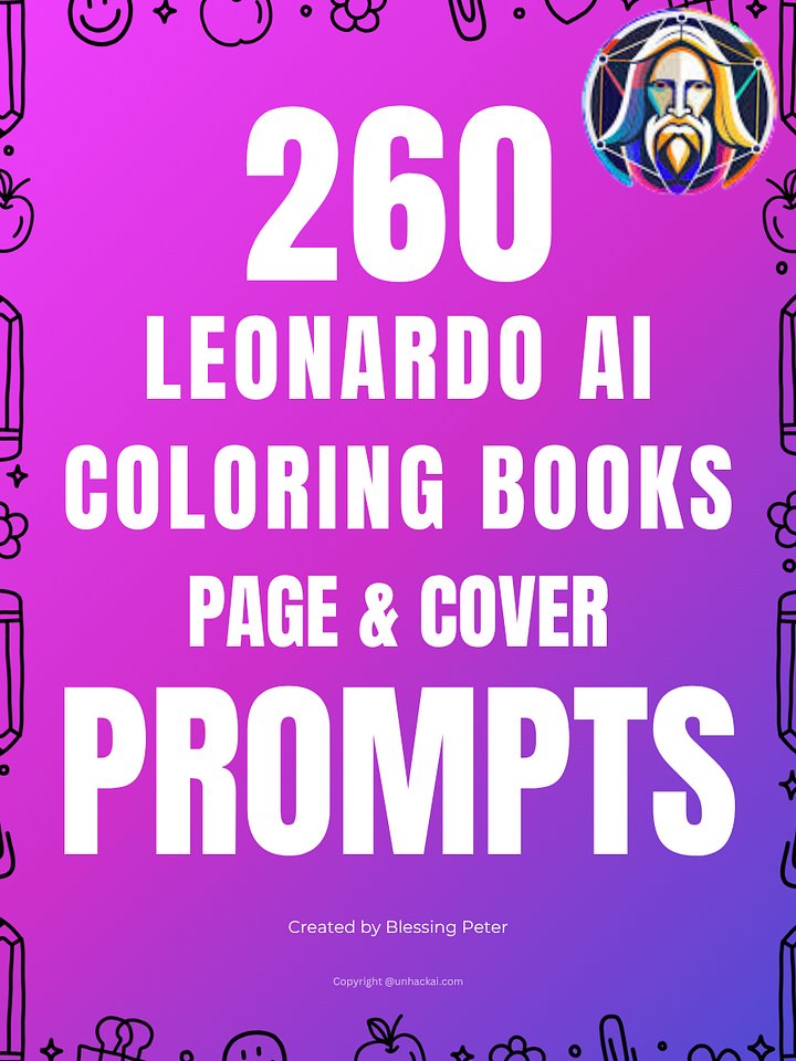 260 Leonardo Ai coloring book pages & cover prompts product image (1)