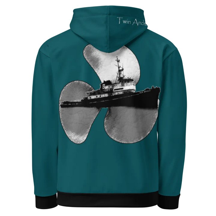 3 Prop & Jack Brusco Tug (Teal) Three blade prop & Jack tug Hoodie product image (1)