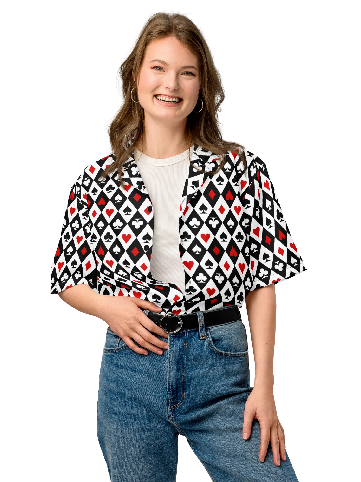 Retro Playing Card Suits Argyle All-Over Print Unisex Button Shirt product image (9)