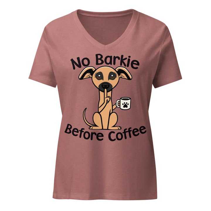 No Barkie Before Coffee Little Brown Dog - Women's Relaxed V-Neck T-Shirt product image (1)