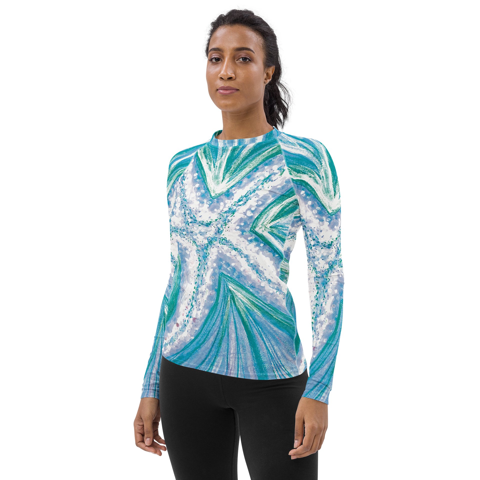 Cyan Starfish Painting | All-Over Print Women's Rash Guard product image (3)