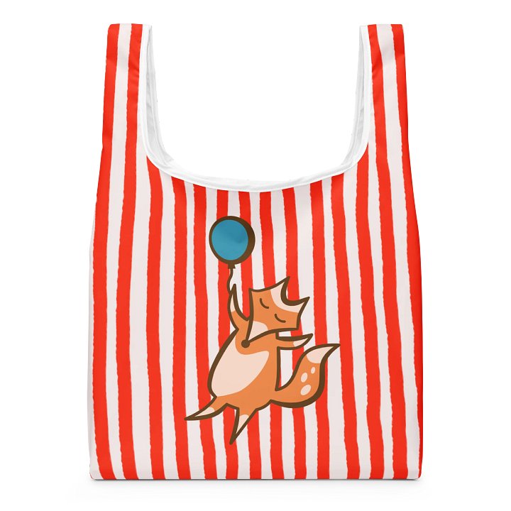 Whimsical Fox Tote Red Striped Reusable Market Bag product image (1)