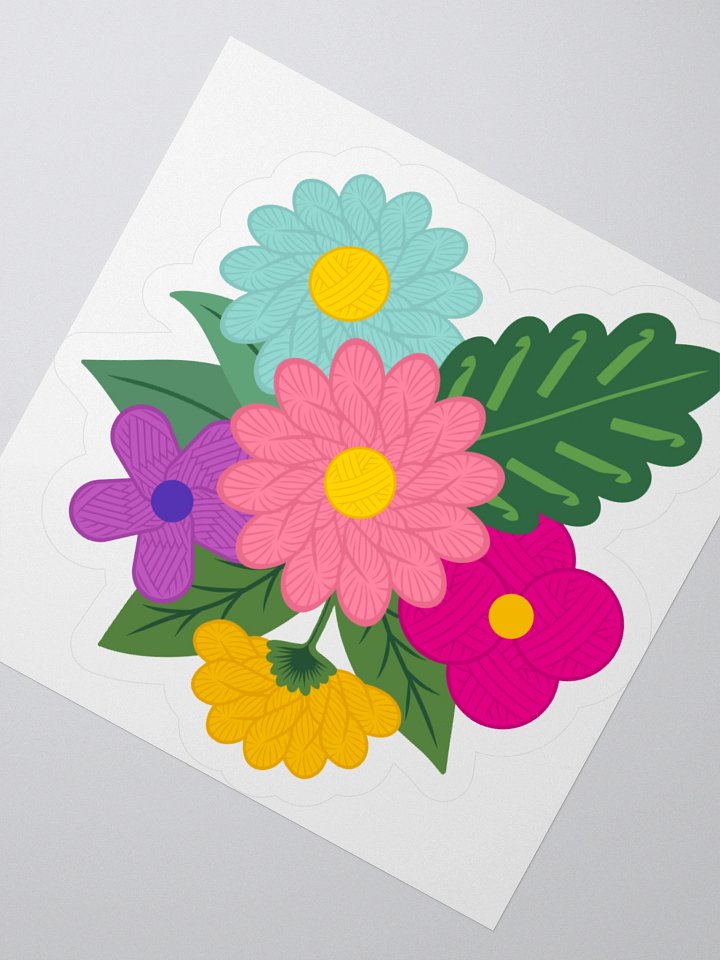 Pink Yarn Flower Cluster Sticker - Crochet product image (2)