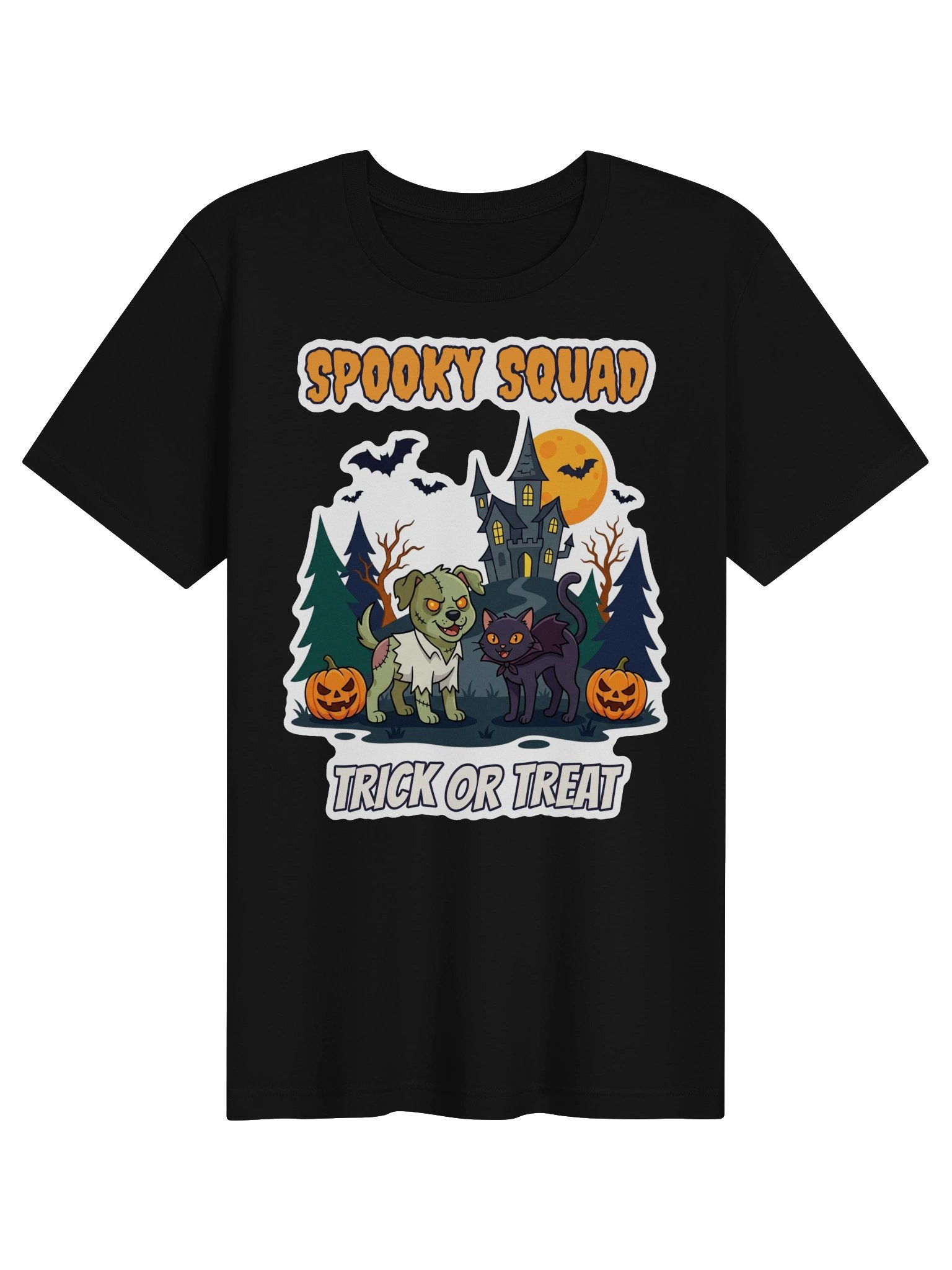 Spooky Squad Halloween T-Shirt – Zombie Dog & Vampire Cat Trick or Treat Tee, Cute Haunted House Shirt product image (2)