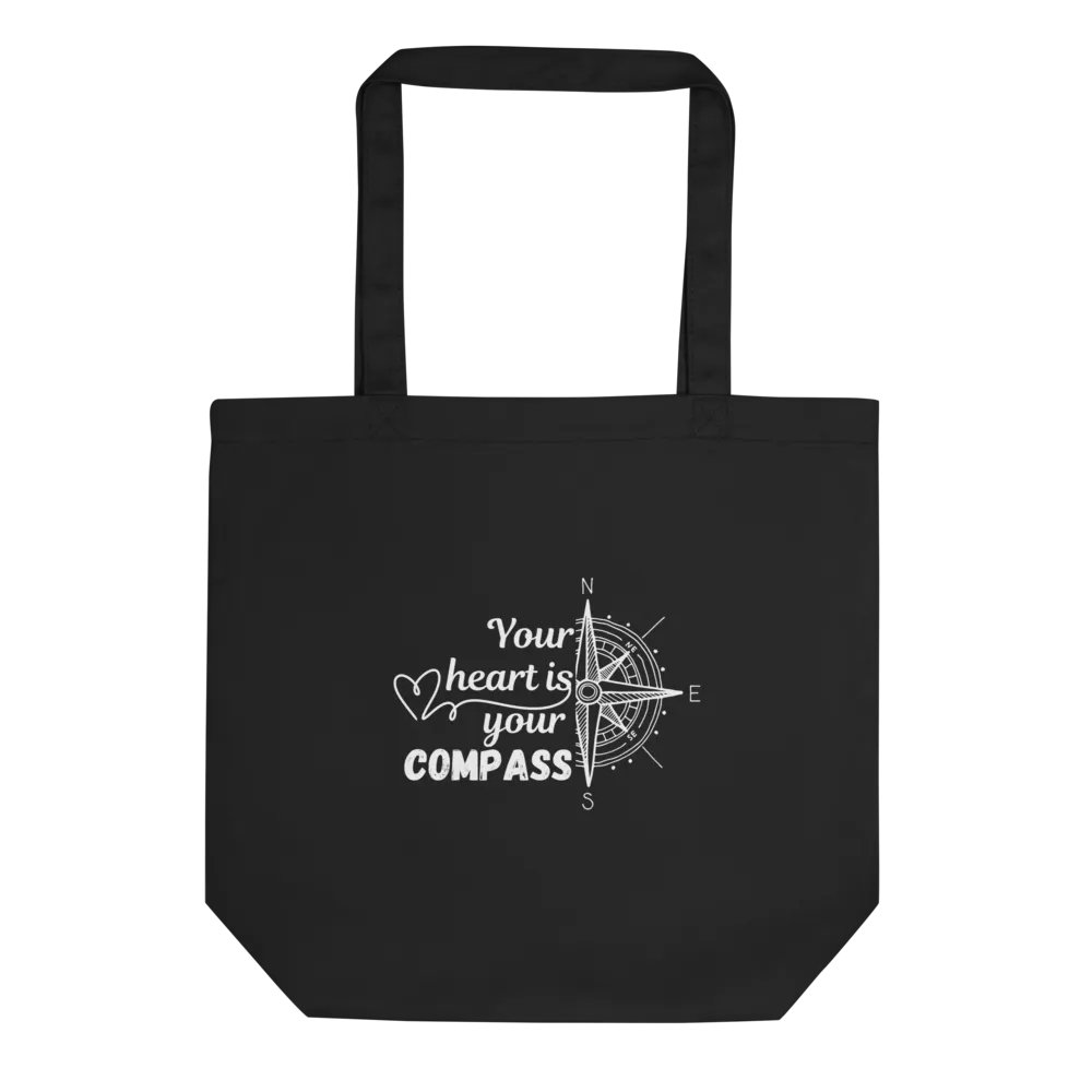 Your Heart Is Your Compass — Organic Cotton Black Tote Bag for Everyday Use product image (1)