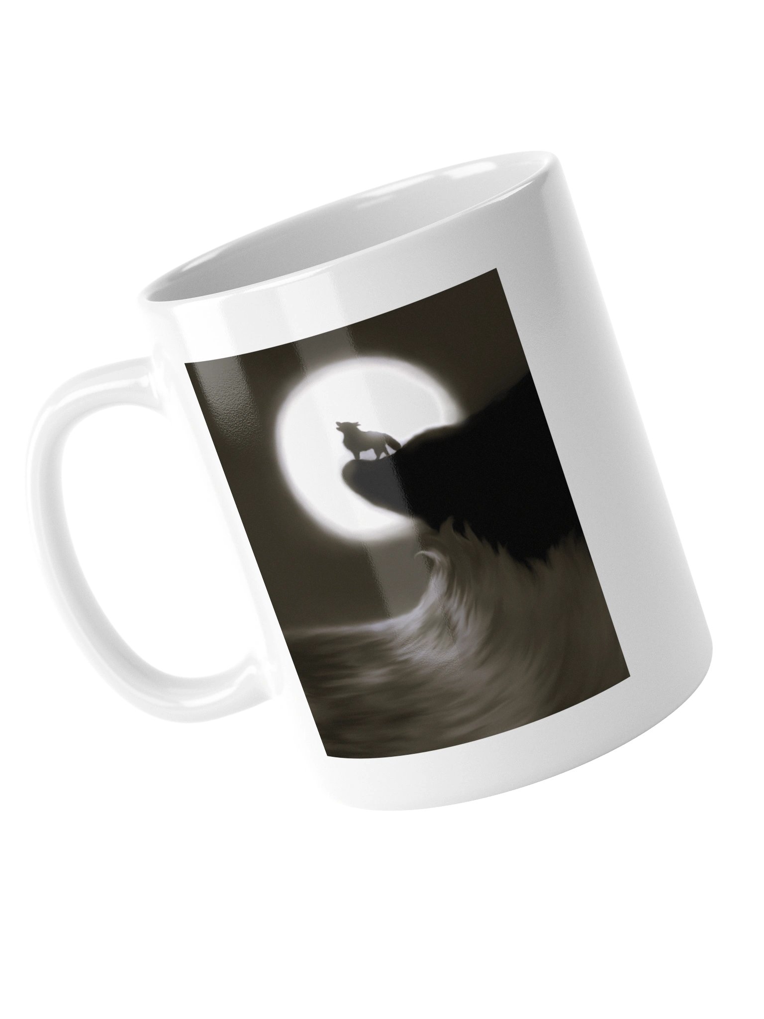 "Wolf on cliff" White Glossy Mug product image (4)