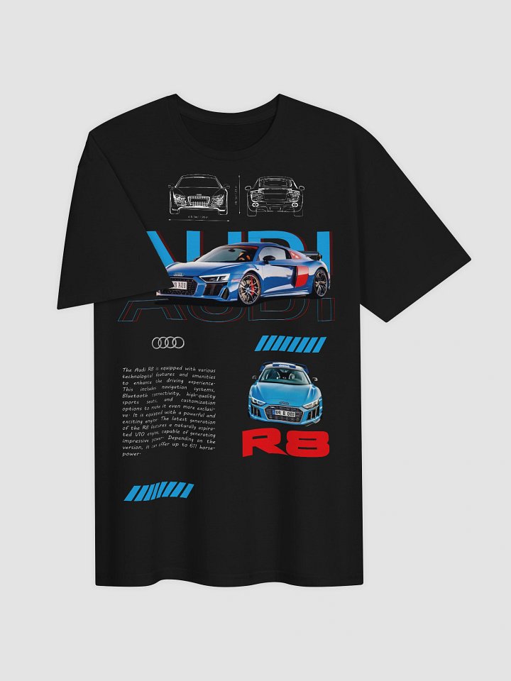 Audi R8 V10 Graphic Tee | Blueprint Schematic Four Rings Illustration | Supercar Collector Shirt product image (2)