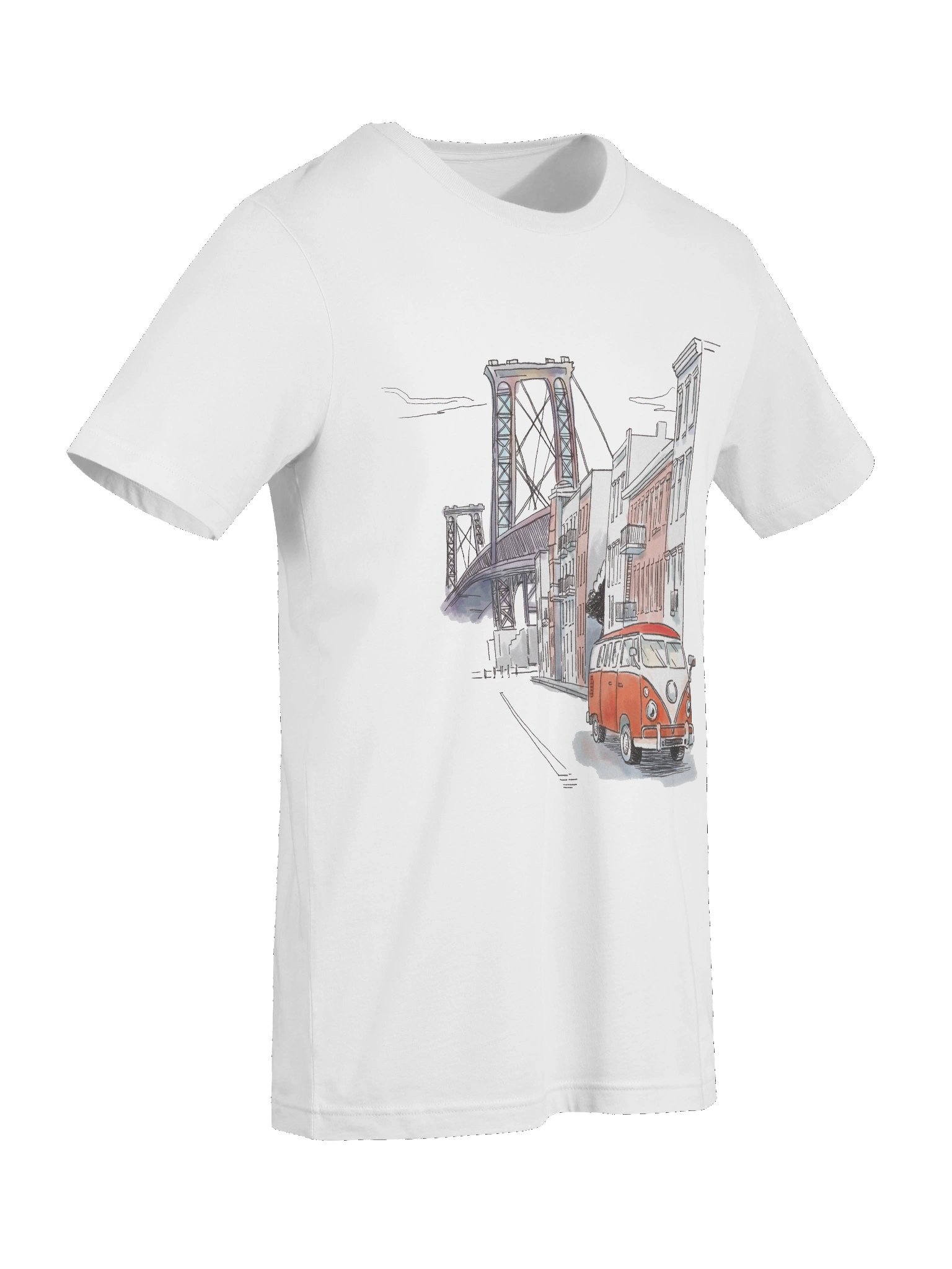 Williamsburg Bridge Tee in red and purple artwork product image (11)