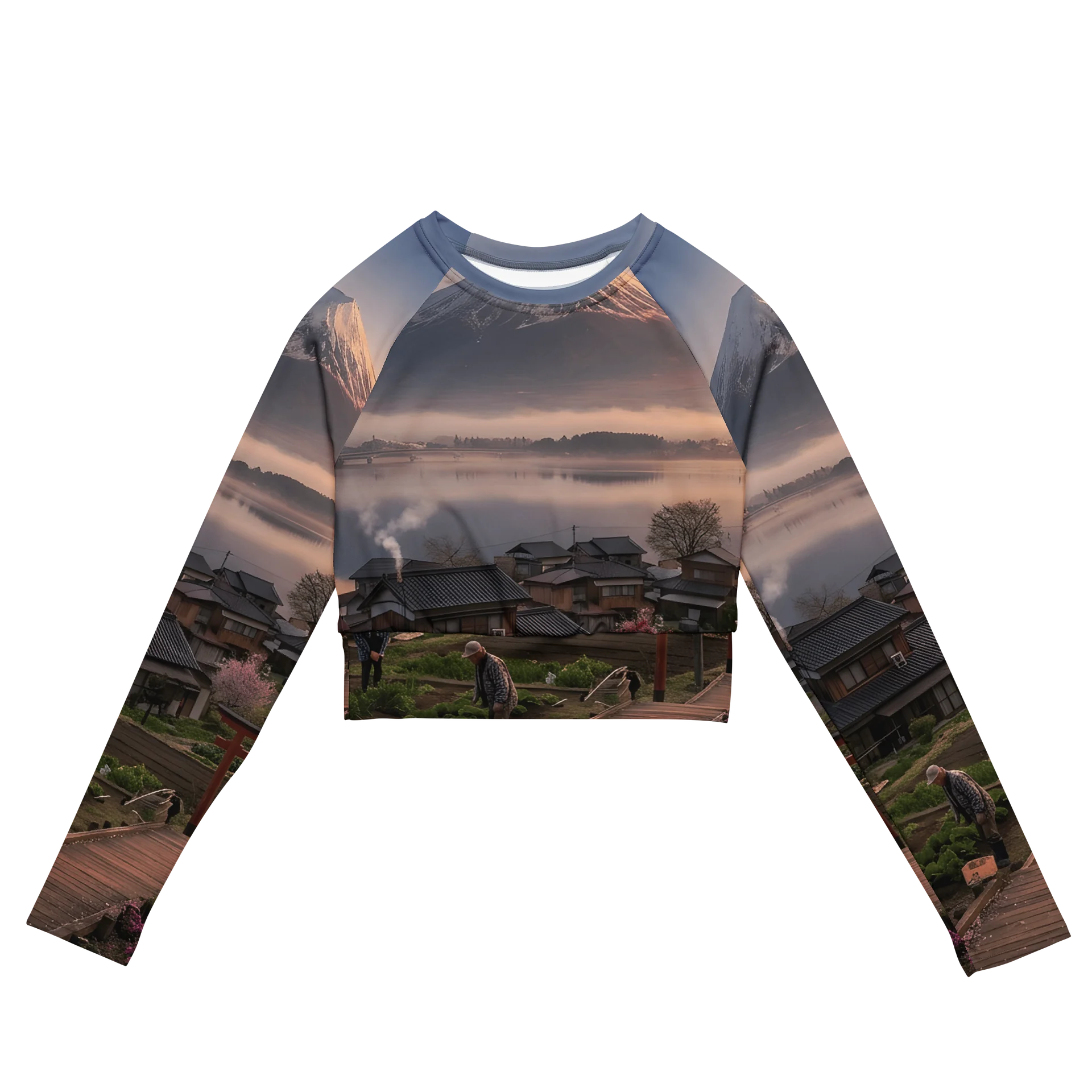 Recycled Long Sleeve Crop Top | Mount Fuji Graphic Activewear product image (1)