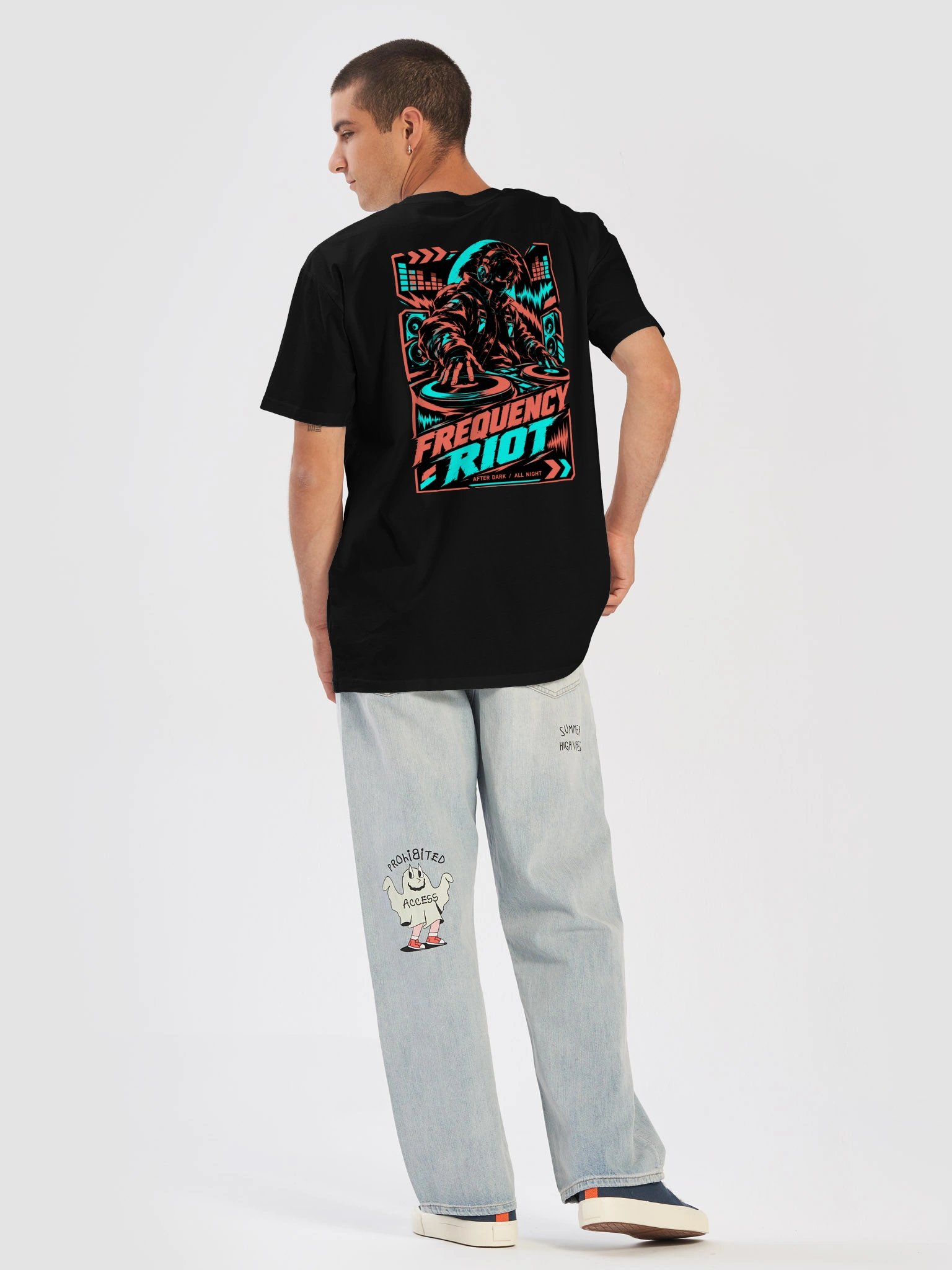 Frequency Riot Cyberpunk DJ T-Shirt | Electronic Anime Music Back Print Tee product image (2)