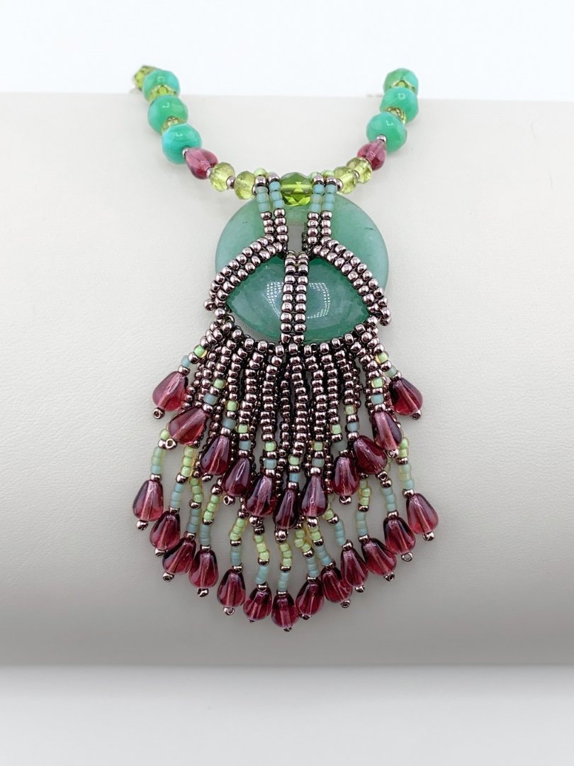 Green Aventurine and Purple Fringe Beaded Pendant Necklace Set product image (2)