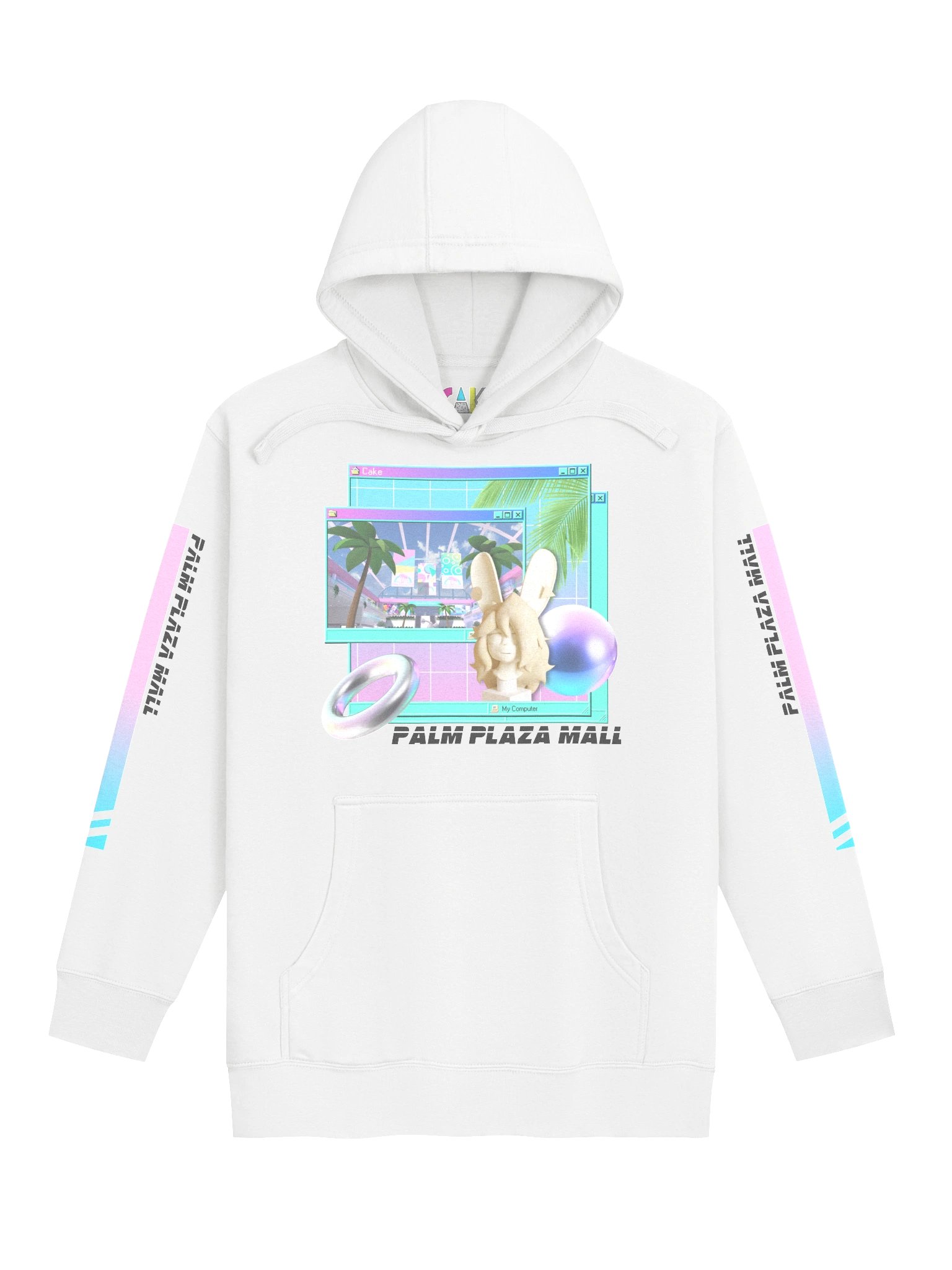 Palm Plaza Mall Vaporwavve Hoodie (White) product image (1)