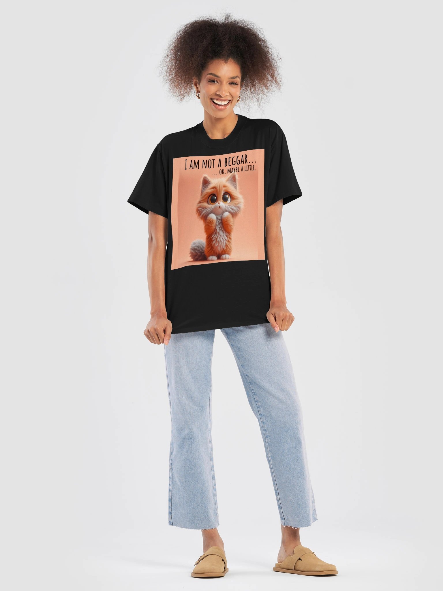 Cute Begging Cat Oversized T-Shirt, Premium AS Colour Faded Black Cat Lover Gift, Funny Kitty Tee Shirt product image (9)