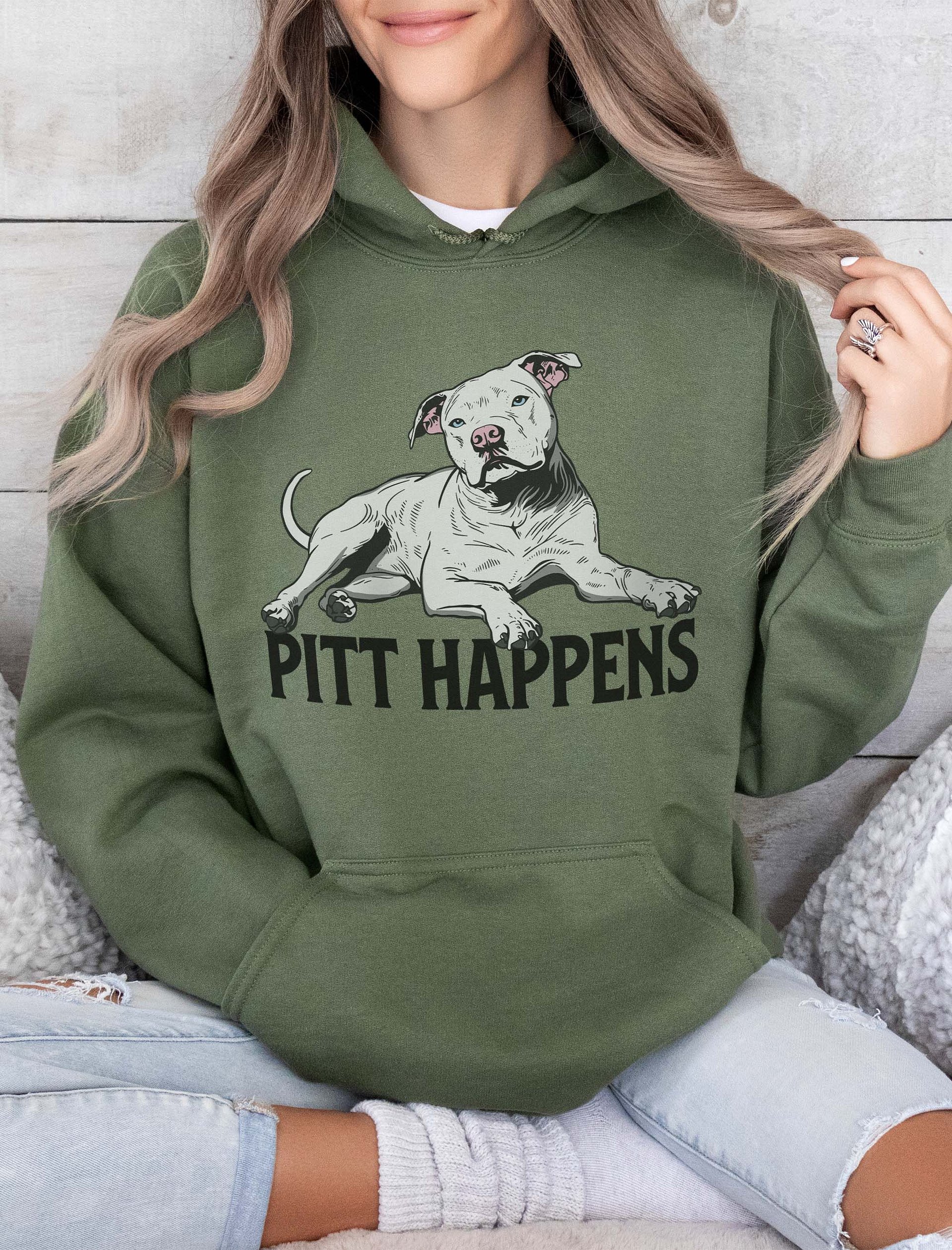 Pitt Happens Hooded Sweatshirt of a Pitbull Terrier(White) | Funny Hoodie for Pittie and Staffy Paw-rents product image (2)