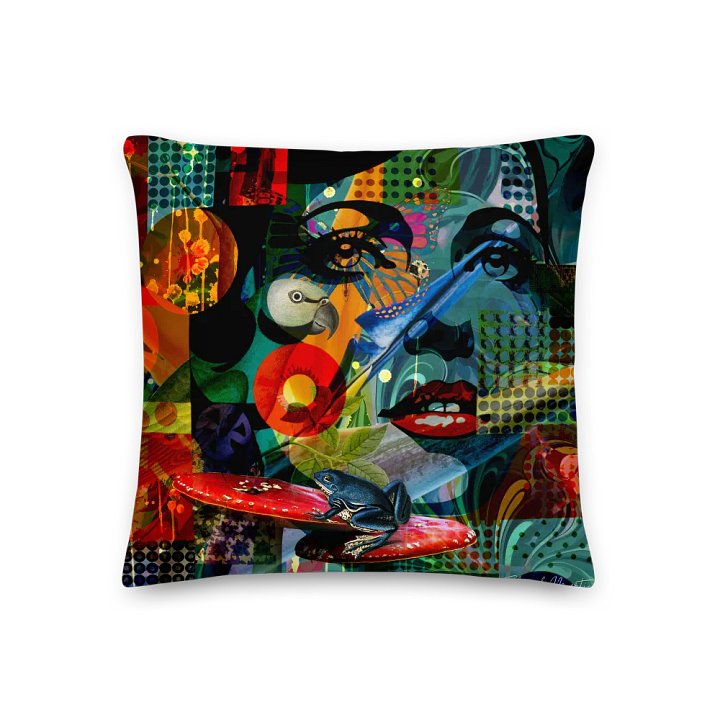 'Among the Wild' by Edward Martin Mixed Media Collage -Vibrant Expression Premium Pillow product image (3)