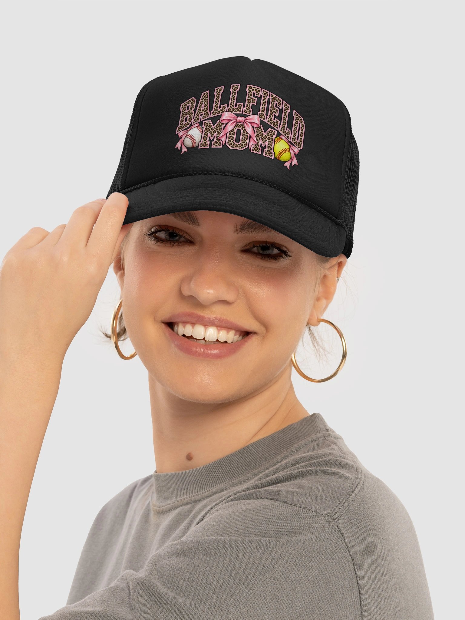Ballfield Mom Varsity Trucker Hat | Leopard Letters Softball Mom Cap product image (5)