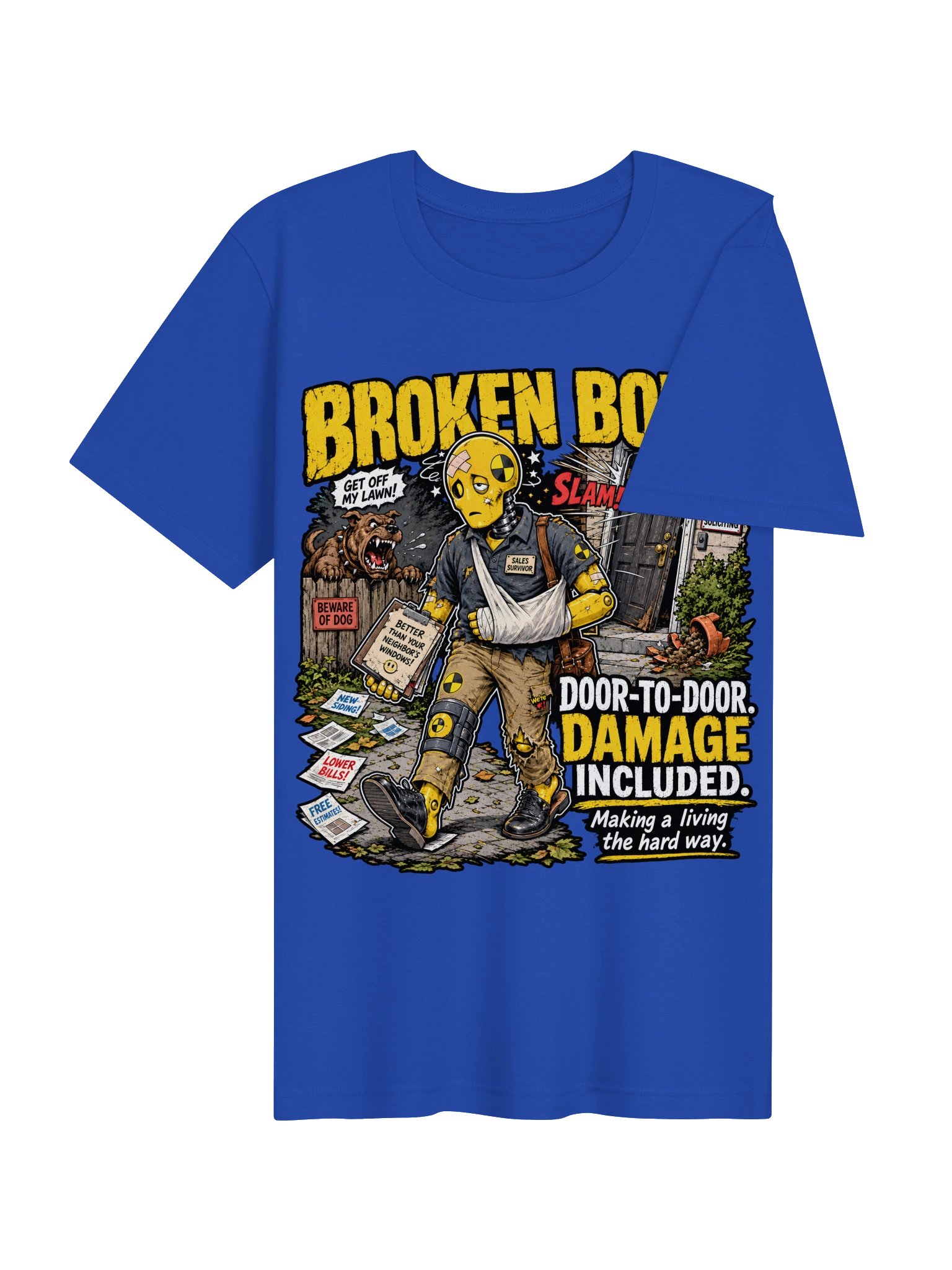 Funny Door-to-Door Salesman Shirt — Door-to-Door Damage Included | Flat Out Broken™ product image (5)