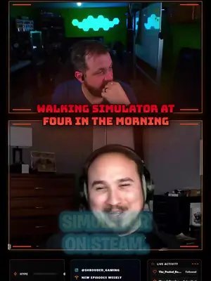 A charity-stream block. Four in the morning. An actual game called Walking Simulator. Fair enough. From This Week at Shrouded episode 167 with agreener and Wrecked. #ThisWeekAtShrouded #SGC #Gaming #Shorts
