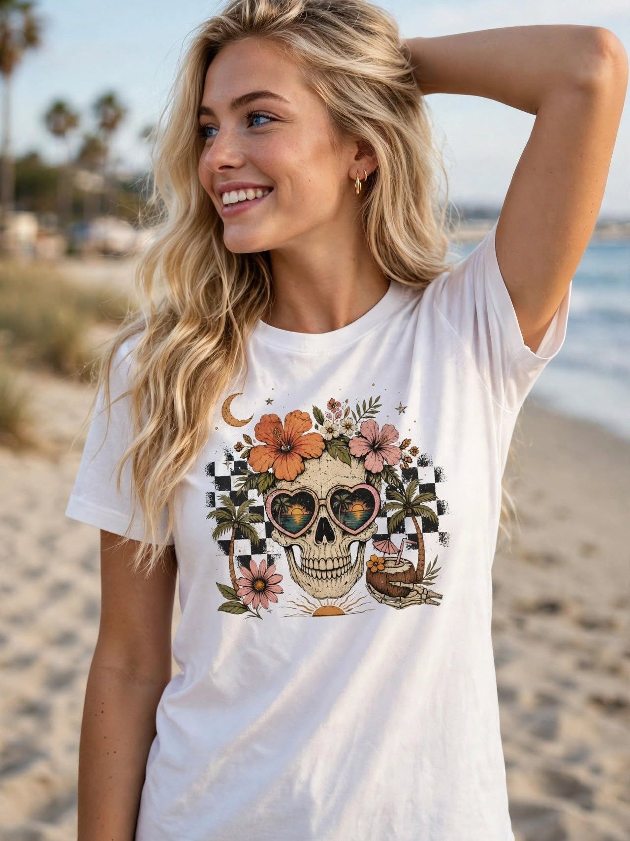 Tropical Skull Sunset Boho Tee product image (1)