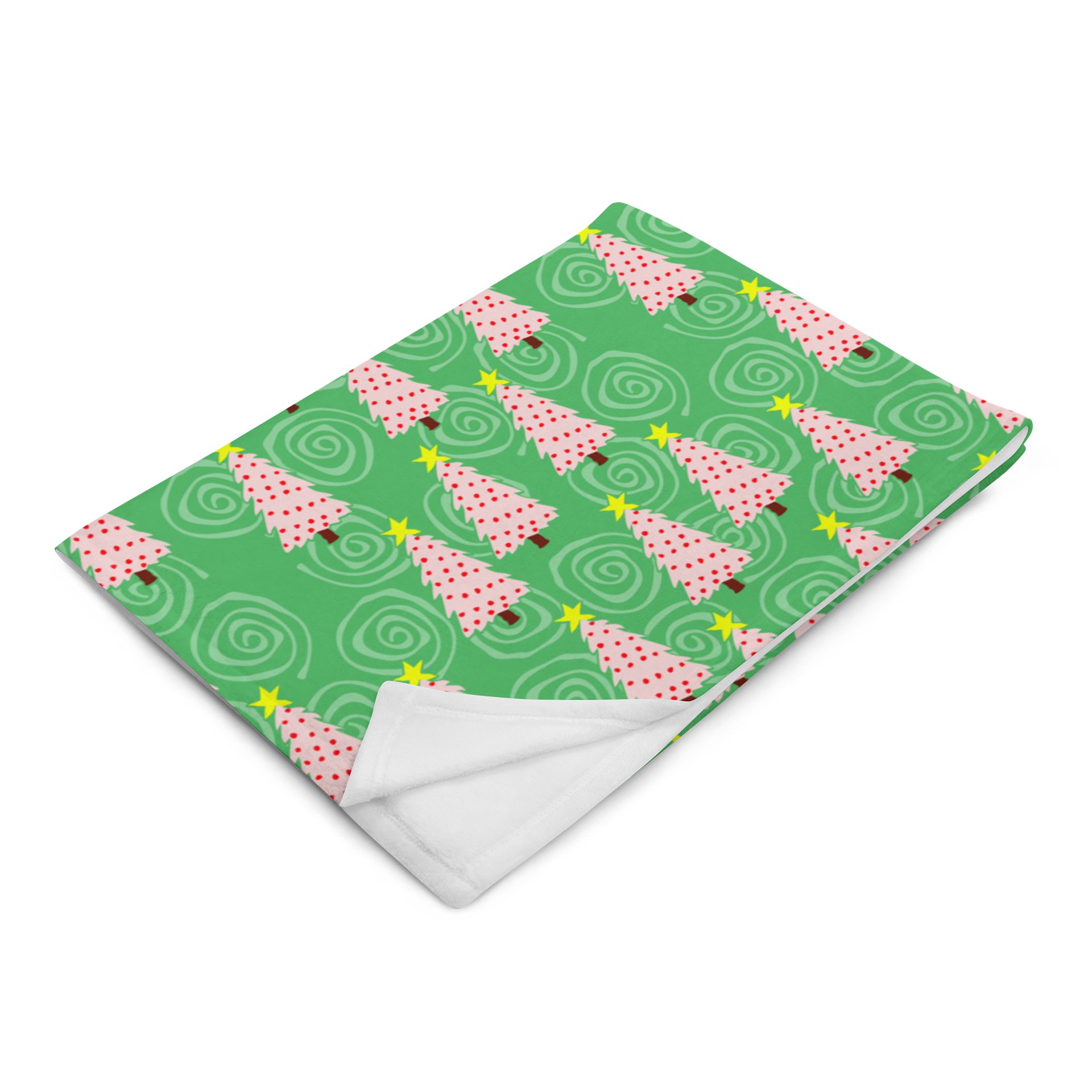 Pink Christmas Tree on Green with Swirls Soft Throw Blanket product image (7)