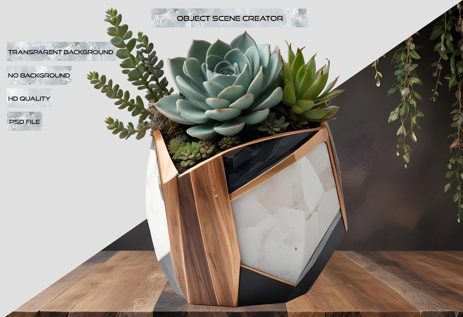 Earthly Symphony – Faceted Succulent Vase PNG product image (2)