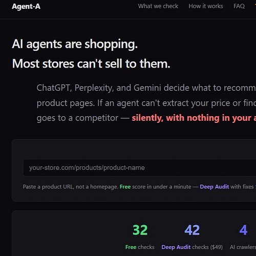 This free scan checks how easily an AI shopping agent can understand your product.

Paste your product and get a report on wh...