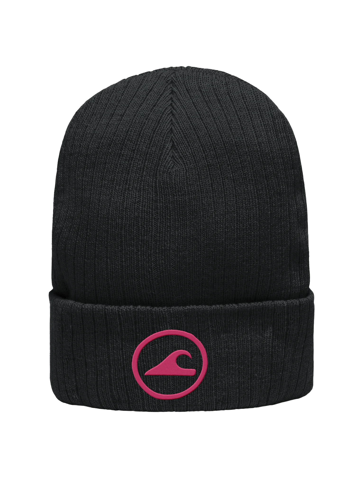 Embroidered Wave Rider Atlantis Ribbed Knit Beanie (Flamingo) product image (1)