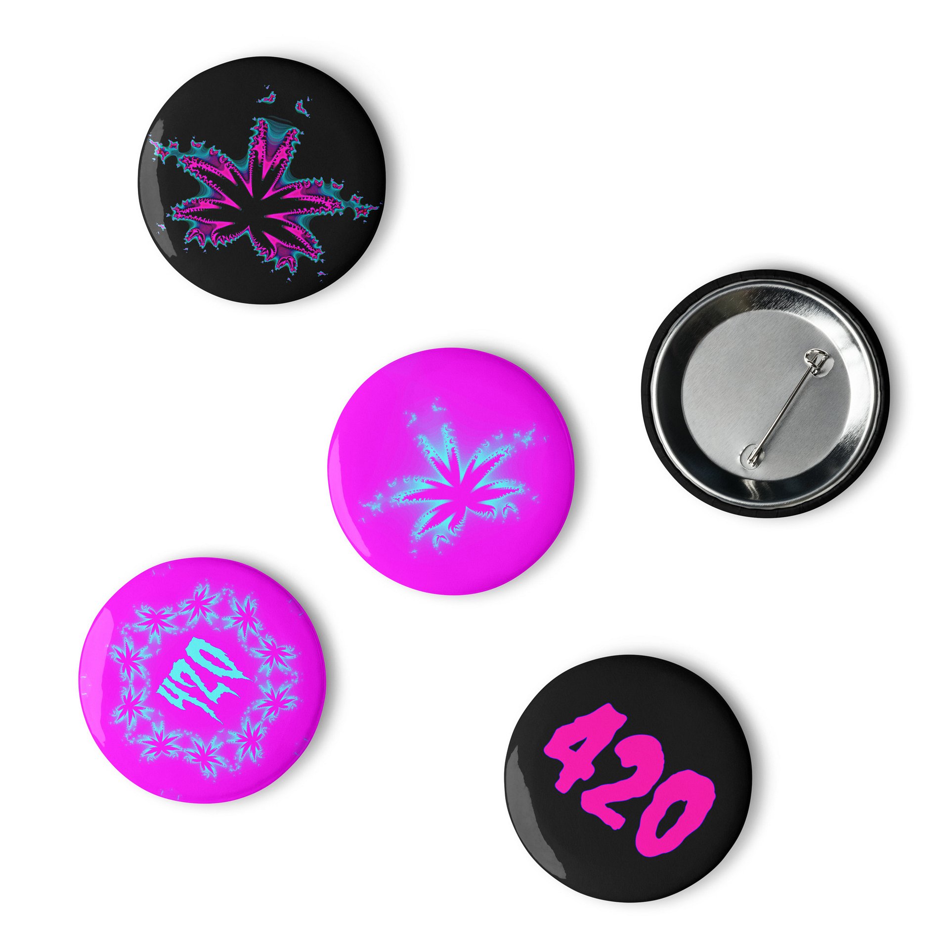 Creepy Cannabis 420 Pins, Black Blue Pink Pot Leaf Art Pin Button Set product image (5)