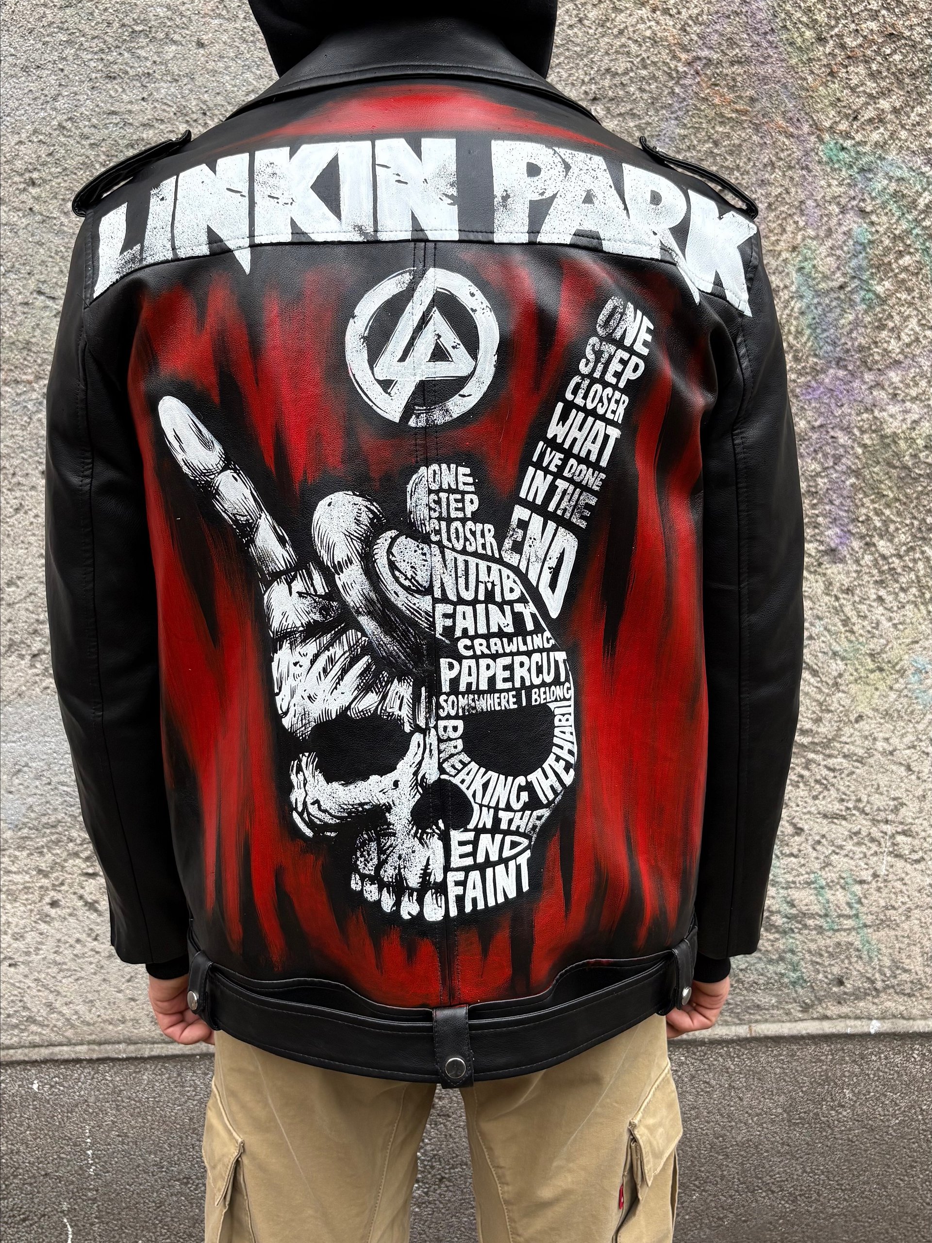 Custom Linkin Park "Tracklist Skull" Faux Leather Jacket product image (4)