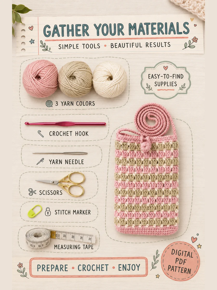 Easy Striped Crochet Phone Bag PDF Pattern product image (4)