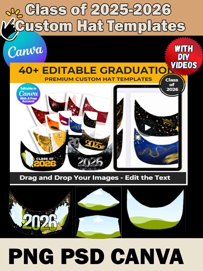 Class of 2026-25 Custom Sublimation Hat Templates - Editable in Canva - PNG Files product image (1)